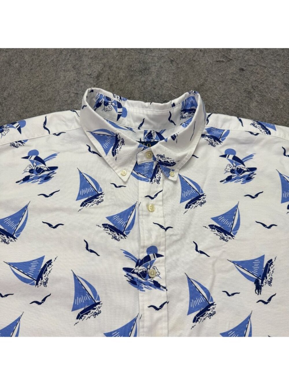 Polo Ralph Lauren Oxford Shirt Men Big 3X White Blue Sailboat Print AOP OCBD